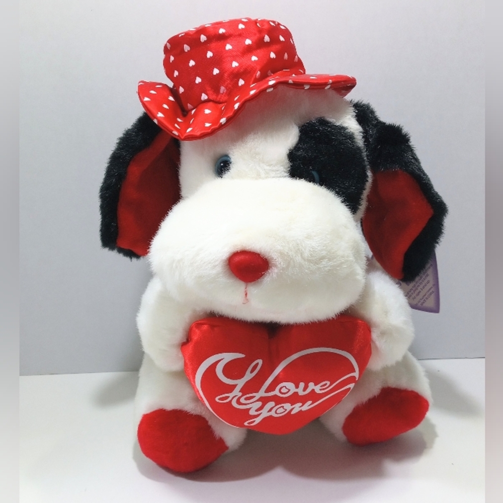 I Love You Dog Plush Black and White Romantic Lover Heart Be Mine Sugarloaf